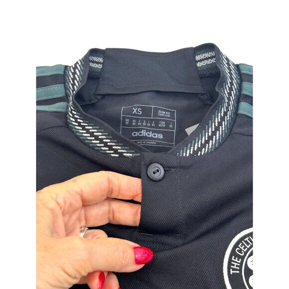 Adidas Celtic Football Club Men Soccer Jersey XS Black Green White Slim Button - Picture 8 of 16